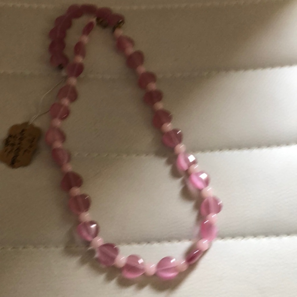 17” necklace with extender cats eye and glass pink